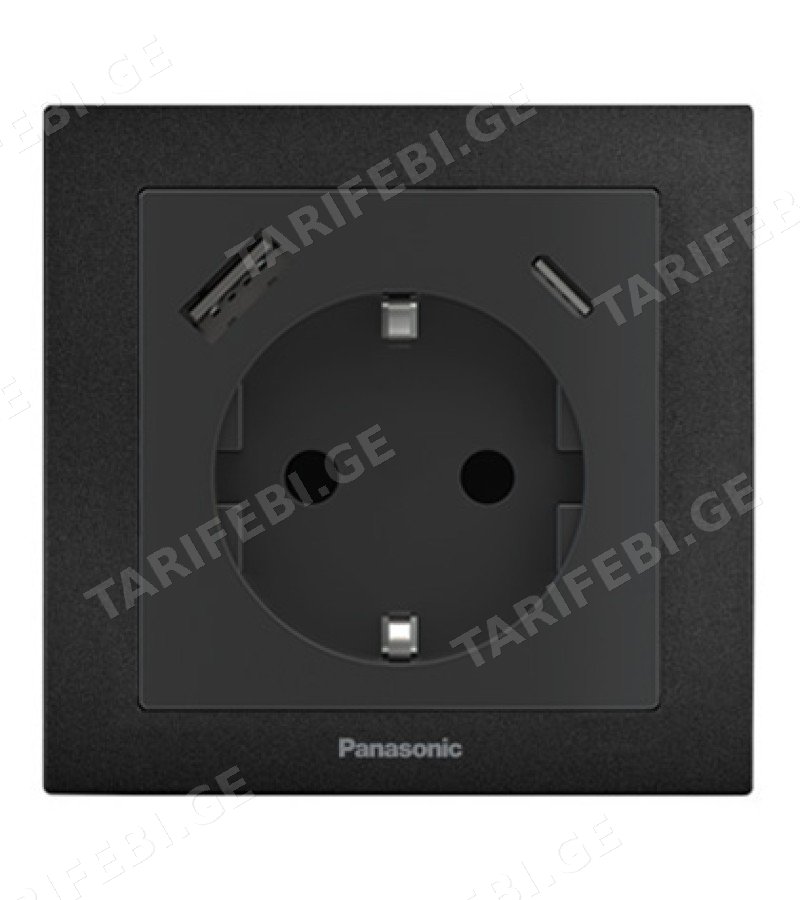 როზეტის მექანიზმი დამიწებით /USB/TYPE-A+C KARRE PLUS 55 შავი WDTT03312BL-EU1 Panasonic