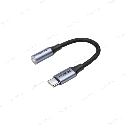 Ugreen USB-C to 3.5mm M/F Cable Aluminum Shell with Braided 10cm 80154 Grey