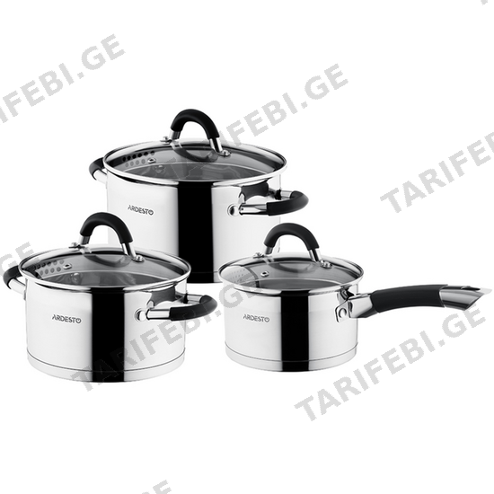 უჟანგავი ფოლადის ქვაბების ნაკრები ARDESTO AR1906GS (6 PCS, 16 / 18 / 20 CM)