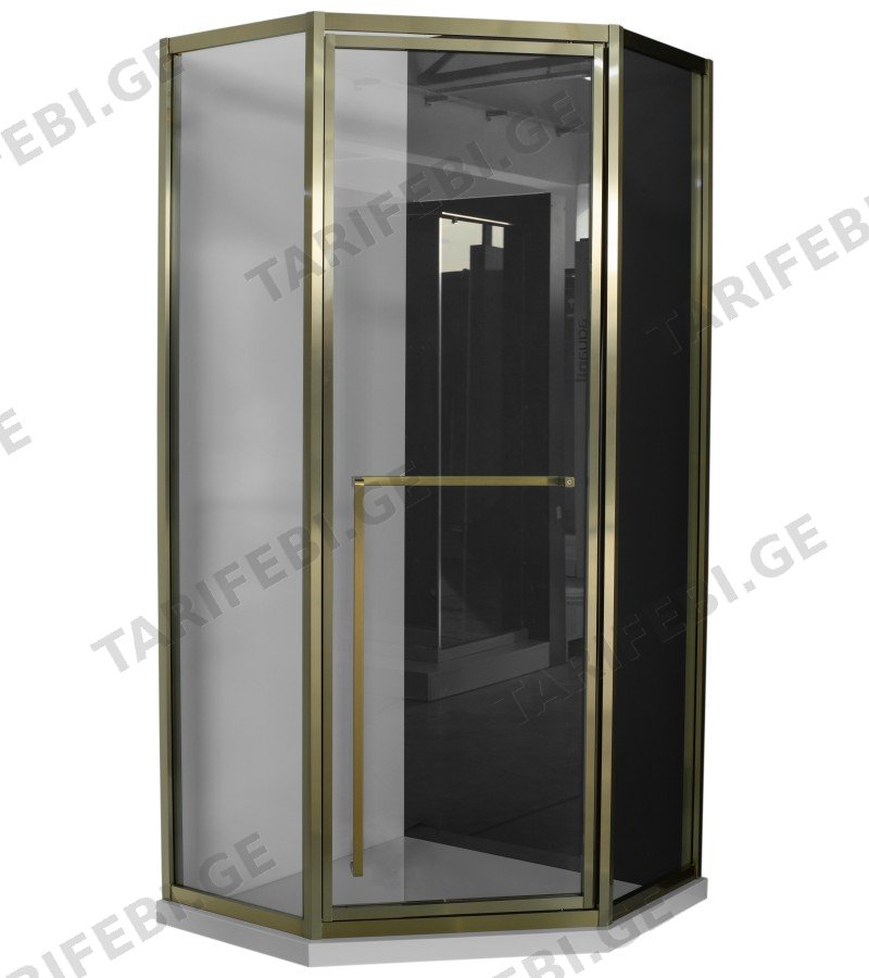 საშხაპე კაბინის მინის კომპლ. BXG-214-10 ზომა. 100*100*195 სმ ოქროსფე.თეთრი კანტით 5*6 სმ Aokelya