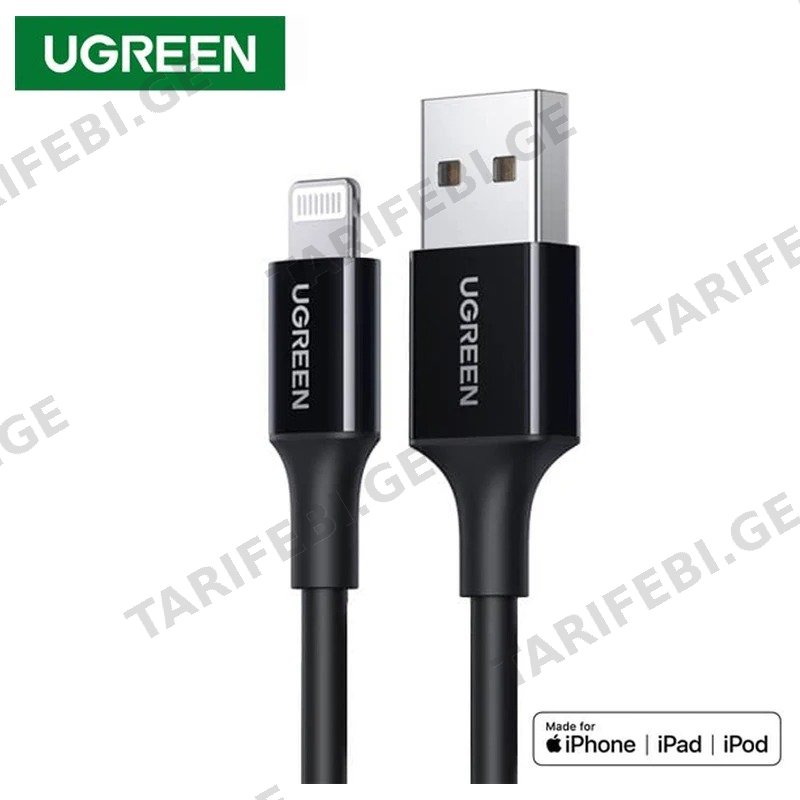 LIGHTNING დამტენი კაბელი UGREEN 80822 (1 მ, შავი)