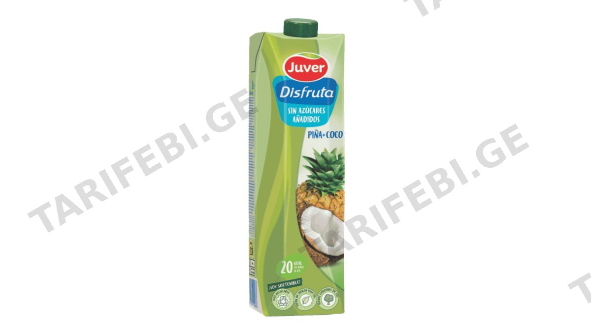 Juver - წვენი დისფრუტა ანანასი+ქოქოსი, უშაქრო, უგლუტენო 1.ლ