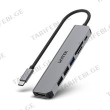UNITEK H1118A 7in1 გადამყვანი ჰაბი USB-C to TF/SD + USB 3.0/2.0 + PD 100W + HDMI