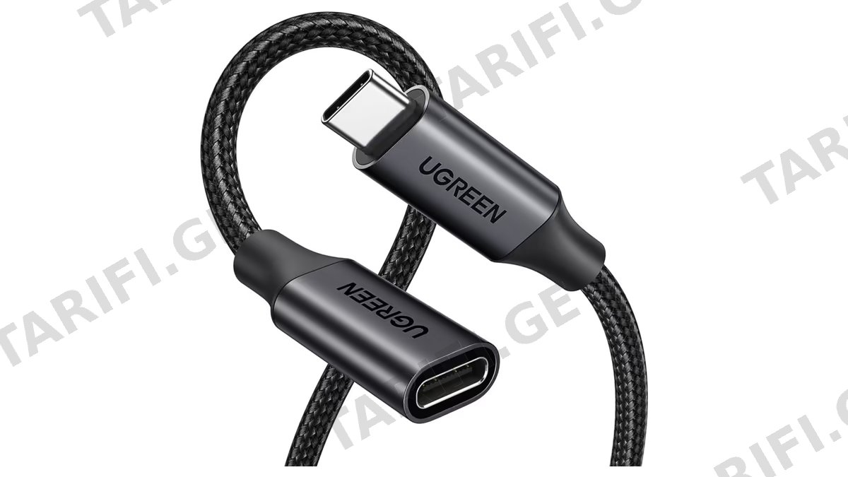 USB ადაპტერი UGREEN US372 (45172), 100W, Type-C Extension Cable, 0.5m,