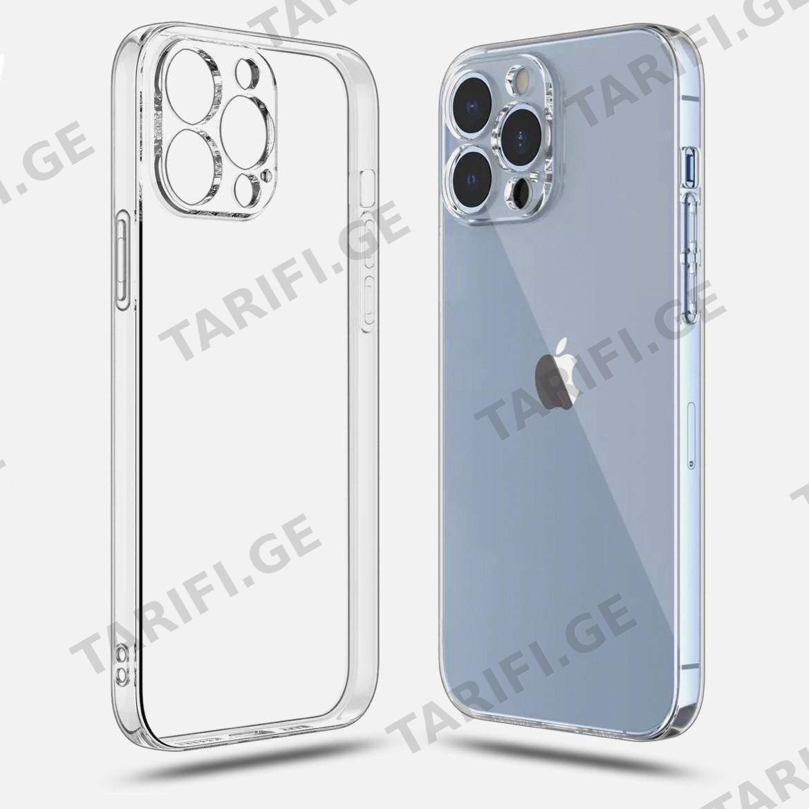 IPhone 13 Pro Max სილიკონის გამჭვირვალე ქეისი
