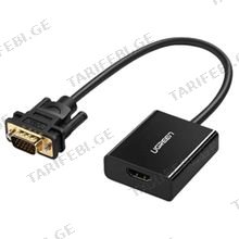 UGREEN HU-516 (20694), HDMI to VGA Adapter With 3.5mm, 30cm, Black ადაპტერი