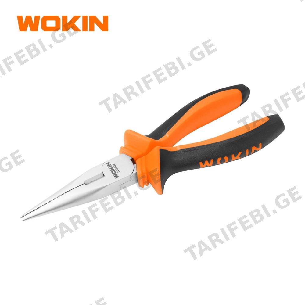გრძელცხვირა რეზინის სახელურით Wokin 100206, 160MM, 6\", Long Nose Pliers, Black/Orange