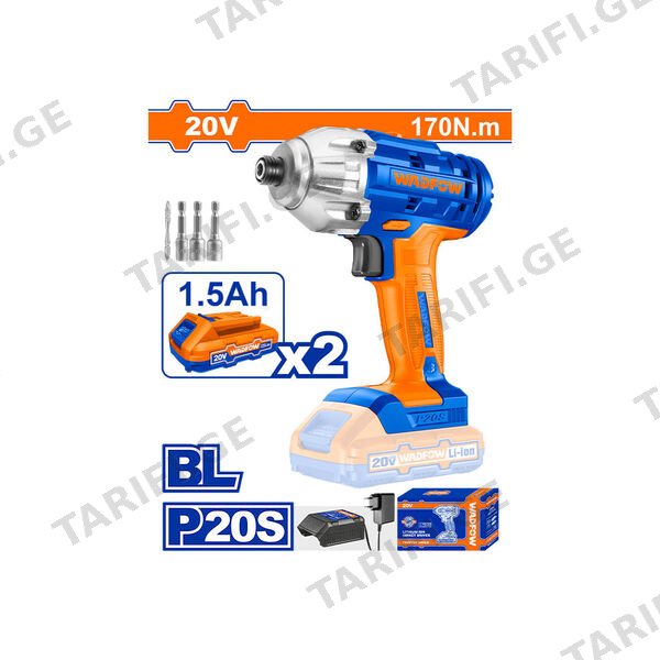 უნახშირო ელექტრო ქანჩის მოსახსნელი 20V-170NM Lithium-Ion (WCD2512) WADFOW