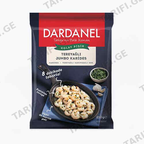 კრევეტები დიდი ზომის ნივრით და კარაქით /Dardanel/ 250 გ