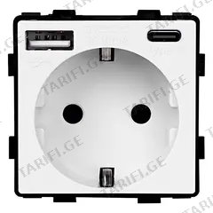როზეტი ჩარჩოს გარეშე Socket Style 16A დამიწებით და შტორებით USB A C 3.1A 20W თეთრი