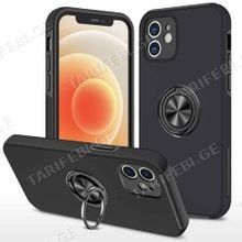 iPhone 12 Elit Ring Case სილიკონის ქეისი ბეჭდით - შავი