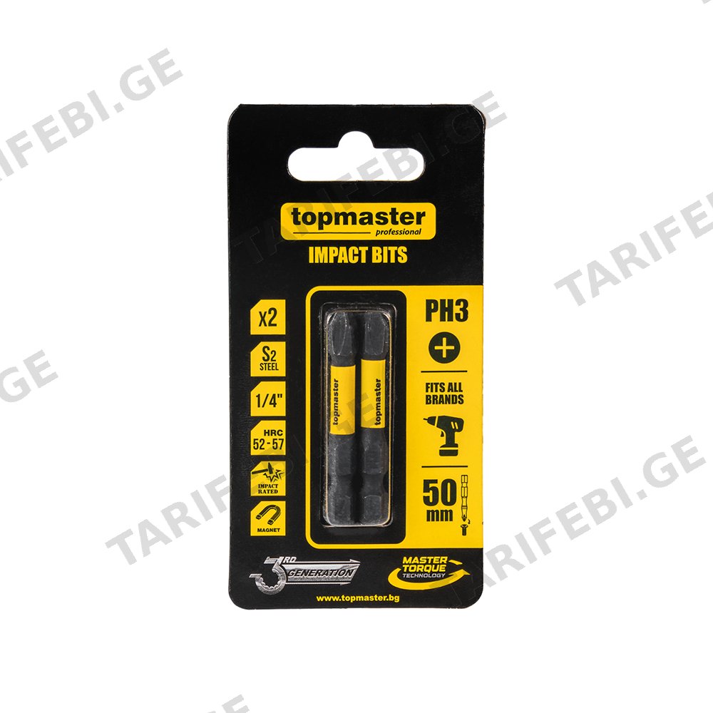 ბიტა დარტყმითი TOPMASTER 338732 PH3 50 მმ 2 ც