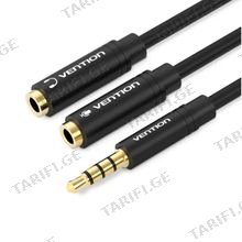 VENTION BBVBY 4 Pole 3.5mm Male to 2x3.5mm Female Stereo Splitter Cable 0.3M Black Metal Type აუდიო კაბელი