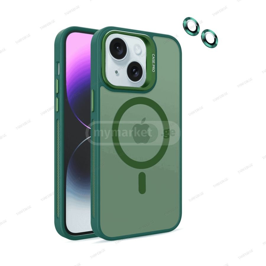 iPhone 14 Case Flet Lens Magsafe ქეისი - მწვანე