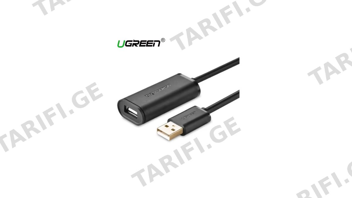 USB დამაგრძელებელი Ugreen US121 (10324) USB 2.0 Active Extension Cable with Chipset 20m (Black)