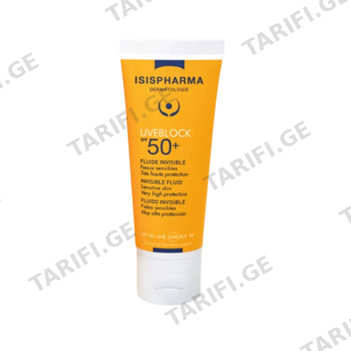 ისისფარმა - მზისგან დამცავი Uveblock SPF 50+ Fluide Invisible სახის ფლუიდი გამჭვირვალე მშრალი კანის 12+ 40მლ