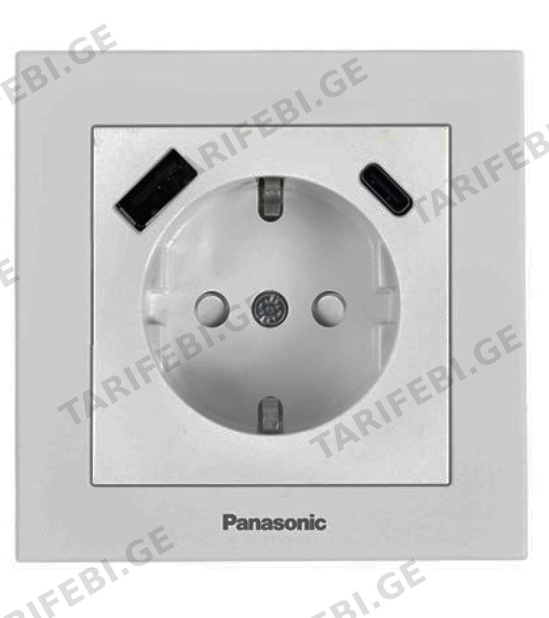 როზეტის მექ. დამიწებით /USB/TYPE-A+C KARRE PLUS 55 ვერცხლისფერი WDTT03312SL-EU1Panasonic