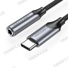VENTION BMBHA Cotton Braided Lightning Male to 3.5MM Earphone Jack Adapter 0.1M Gray Aluminum Alloy Type აუდიო კაბელი