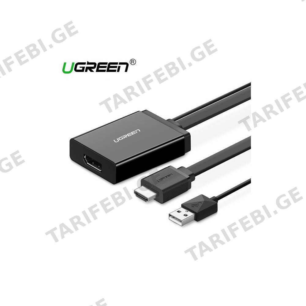 HDMI გადამყვანი UGREEN MM107 (40238), HDMI to DP Converter 0.5m + USB for power, Black