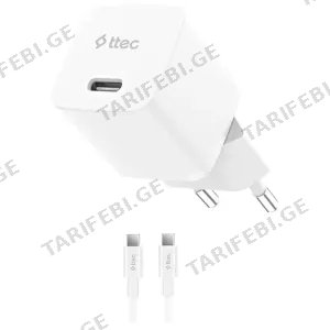 Ttec SmartCharger GAN 20W PD Travel Fast Charger + USB-C to USB-C 60W Cable 2SCG20CB