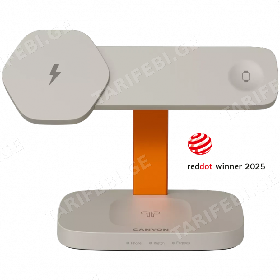 CANYON Wireless Charging Station Hexagon 310 3in1 LightGrey/Orange
