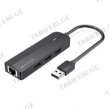 VENTION CHPBB 3-Port USB 2.0 Hub with 100M Ethernet Adapter 0.15M Black USB ჰაბი
