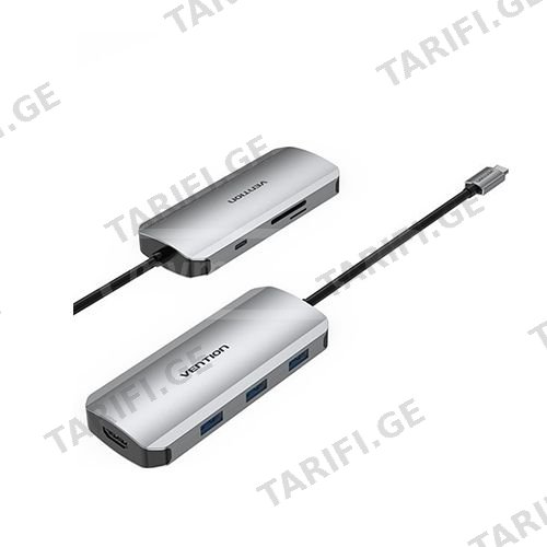 Multi ადაპტერი - Vention Type-C To HDMI USB 3.0x3 SD TF PD D