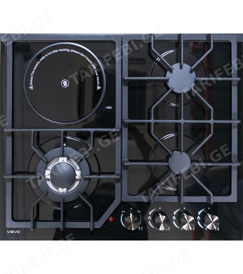გაზქურის ზედაპირი 3+1 E60-D4002G Black მინა შავი მწარ.VIEVO