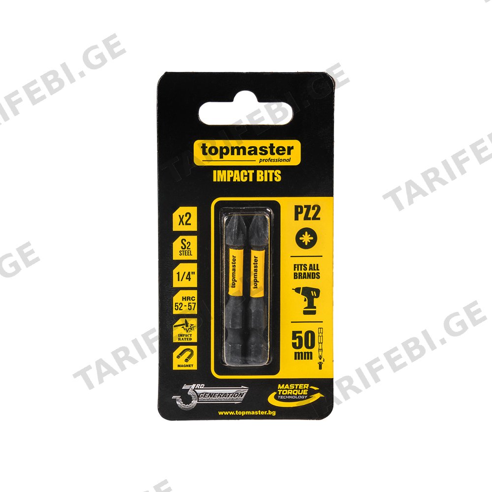 ბიტა დარტყმითი TOPMASTER 338731 PH2 50 მმ 2 ც