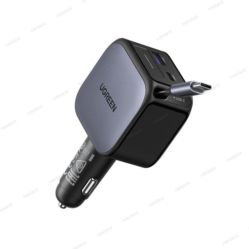 Ugreen Nexode 60W Car Charger With Retractable Type-C Cable 55212B Grey