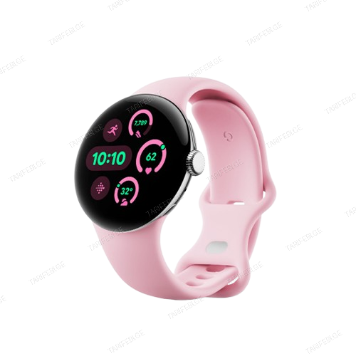 Google Pixel Watch 3 41mm Wi-Fi Polished Silver Aluminum Case with Rose Quartz Active Band