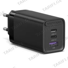 VENTION FEDB0-EU 3-port USB(C+C+A) GaN Charger(65W/30W/30W) EU-Plug Black