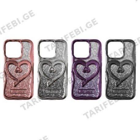 ქეისი - CLEAR SOFT COVER CASE WITH CHROME-PLATED EDGES BUILT-IN STAND AND REMOVABLE GLITTER
