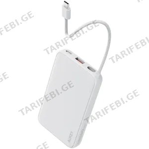 Aukey PB-Y53 15W 10000mAh Power Bank with Built-in USB-C Cable White