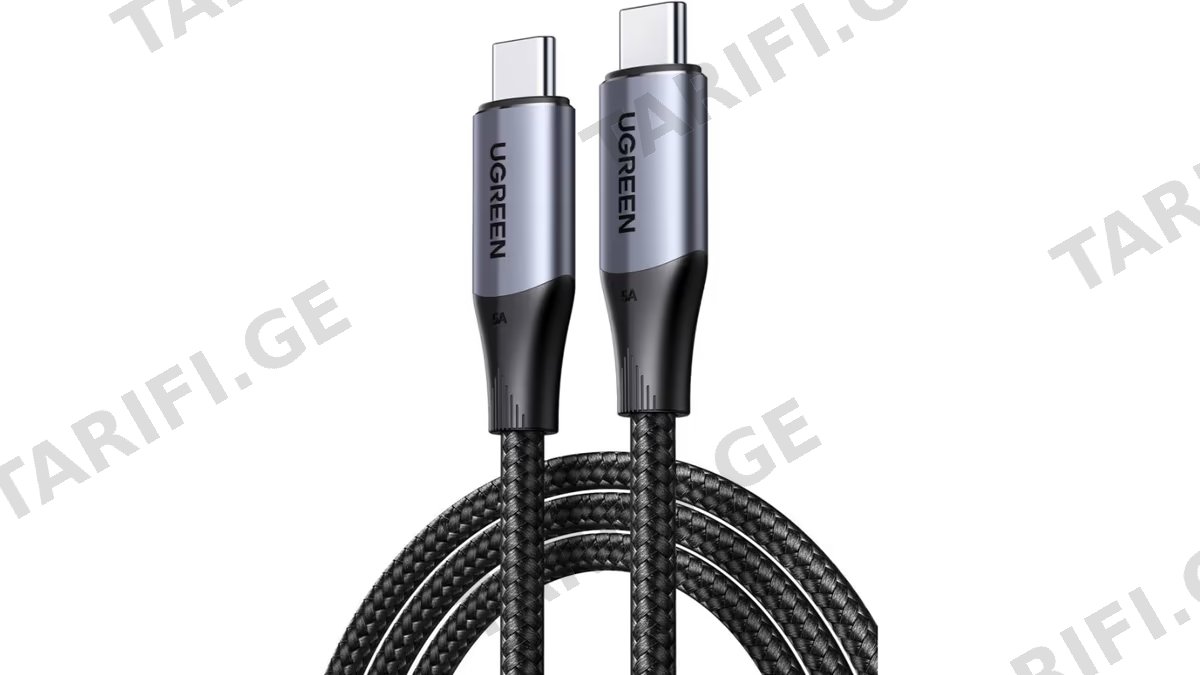 ვიდეო კაბელი UGREEN US355 (80150), 4K Video Cable , 100W, Type-c To Type-c 3.2 Gen 2 Cable, 1m, Black