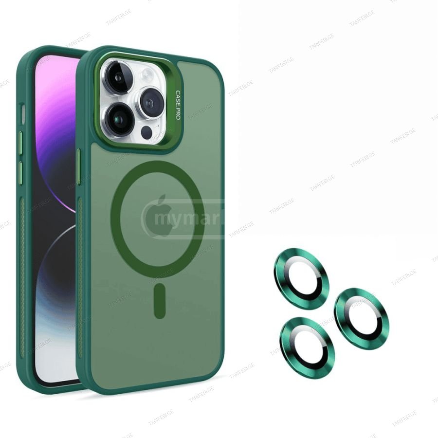iPhone 13 Pro Max Case Flet Lens Magsafe ქეისი - მწვანე