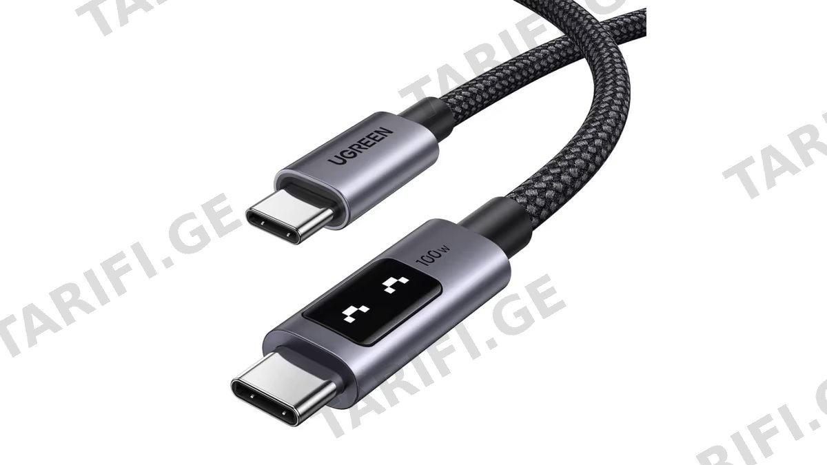 USB კაბელი UGREEN Uno L509 (35512), 100W, Type-C to Type-C, 2M, Black/Grey