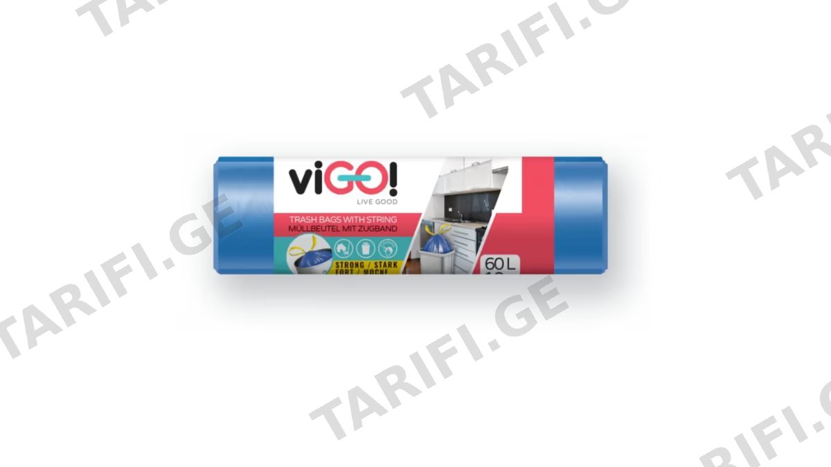 viGO! ნაგვის პარკი HDPE სიმებით 60ლტ/10ც, ლურჯი, ძლიერი