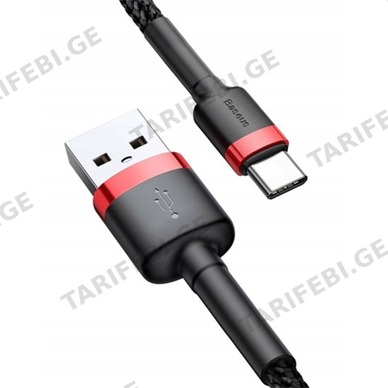 USB TYPE-C კაბელი BASEUS KEVLAR CATKLF-B91 3A 1მ წითელი/შავი