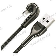 REMAX Heymanba II 2.1A Zinc Alloy Braided Gaming Data Cable (180° elbow) RC-177i 1M lightning- Black