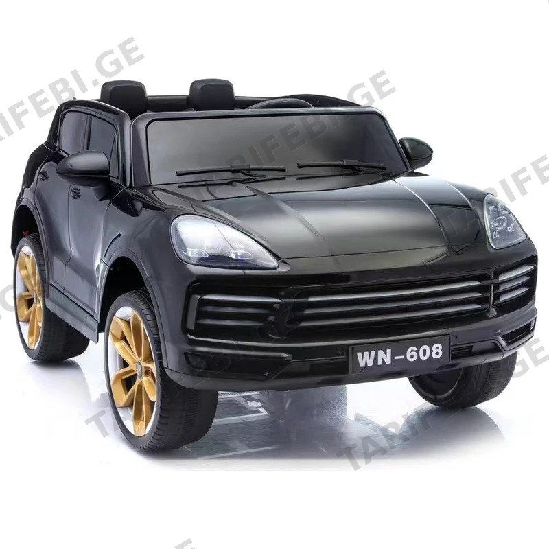 ბავშვის ელექტრო მანქანა PORSCHE WN-608-BLACK ტყავის სავარძლით
