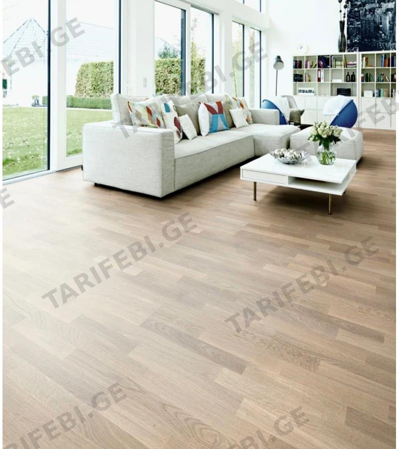 პარკეტის ფილა OAK NEPTUNE WHITE OIL PW 3 შრიანი Дуб 14*188*2266მმ მწარ. KARELIA
