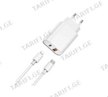 WiWU PD+ QC Charger+ Cable Sets EU plug+ C to L Wi-U002 C-L White