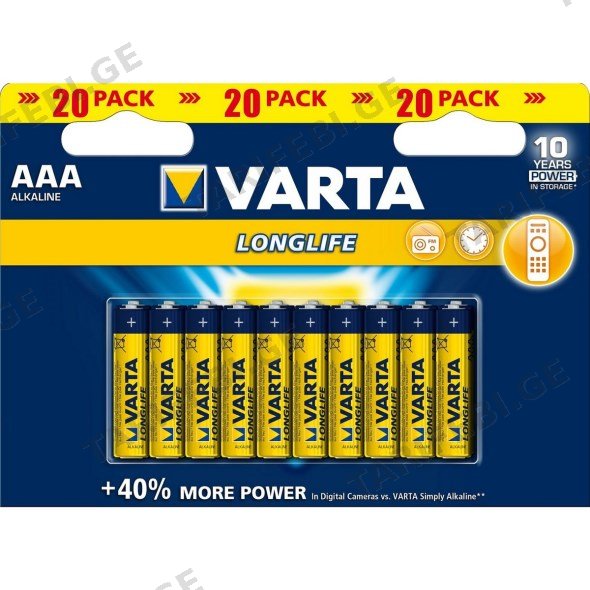 ელემენტი VARTA Alkaline AAA LL 1.5 V 20 ც