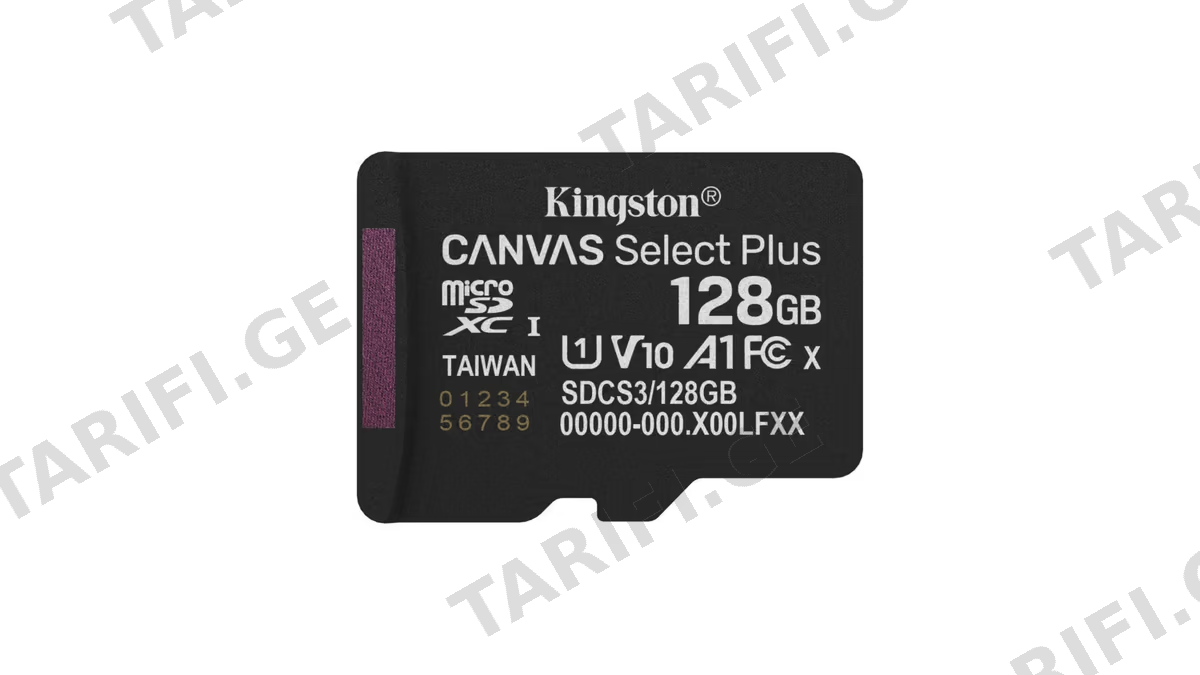 მეხსიერების ბარათი Kingston SDCS3/128GBSP Canvas Select Plus, 128GB, microSDXC, UHS-I, C10, U1, Black