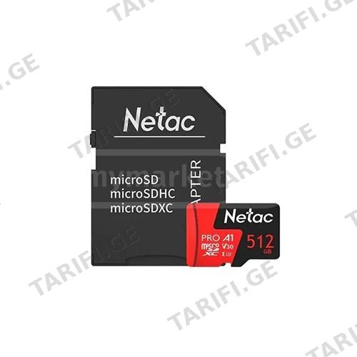 მეხსიერება - Micro SD Card Netac 512 GB + Adapter P500 Extre