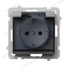 როზეტი დამიწებით და თავსახურით Ospel Sonata GPH-1RS/m/38/d 1განყოფილებიანი IP44 ვერცხლისფერი მქრქალი