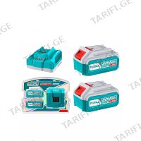 (20V/4000mAh) 2ც აკუმულატორი + დამტენი TOTAL TFBCPK1424