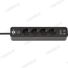 დამაგრძელებელი 4 Brennenstuhl 1,5მ 2 USB ამომრთველი შავი