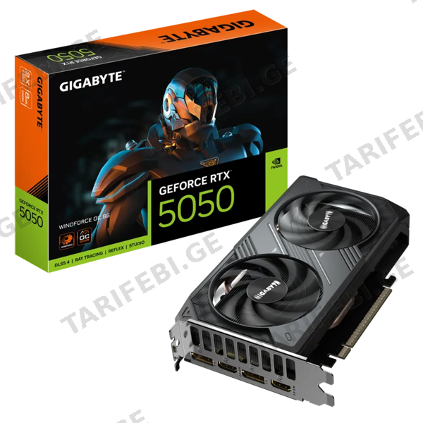 ვიდეო დაფა GIGABYTE GV-N5050WF2OC-8GD WINDFORCE OC, GEFORCE RTX5050, 8GB, 128BIT, DP, HDMI, BLACK